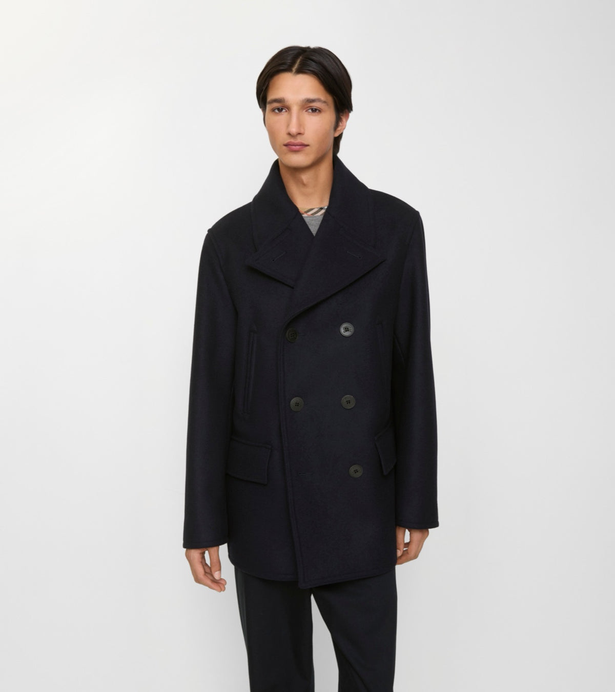 Burberry მატყლის მოკლე ორმწკრივი პალტო