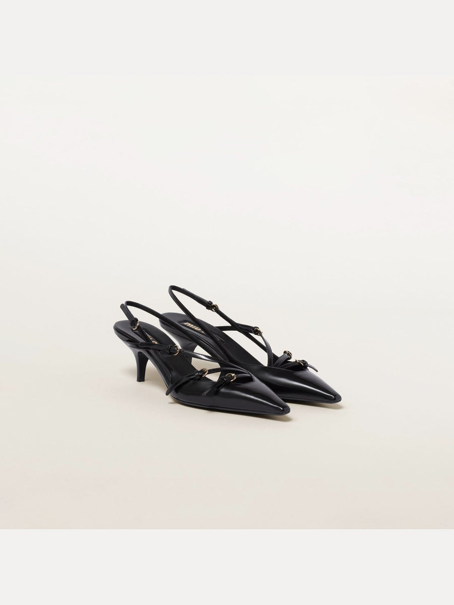 Brushed Leather Slingbacks with Buckles