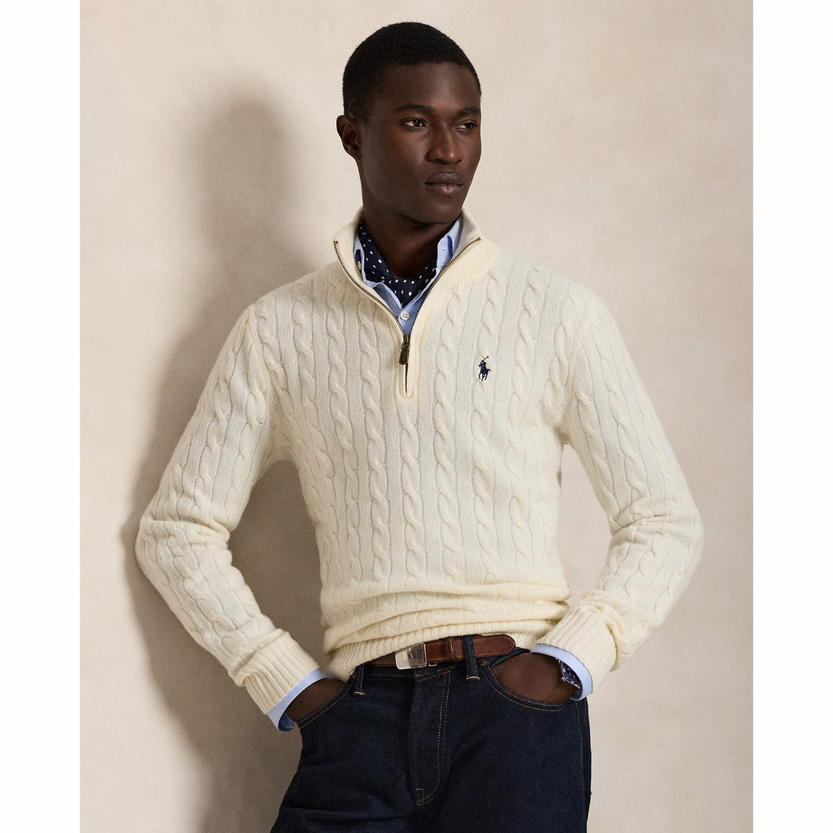 Polo Ralph Lauren წნული სვიტერი ნახევარ ელვით