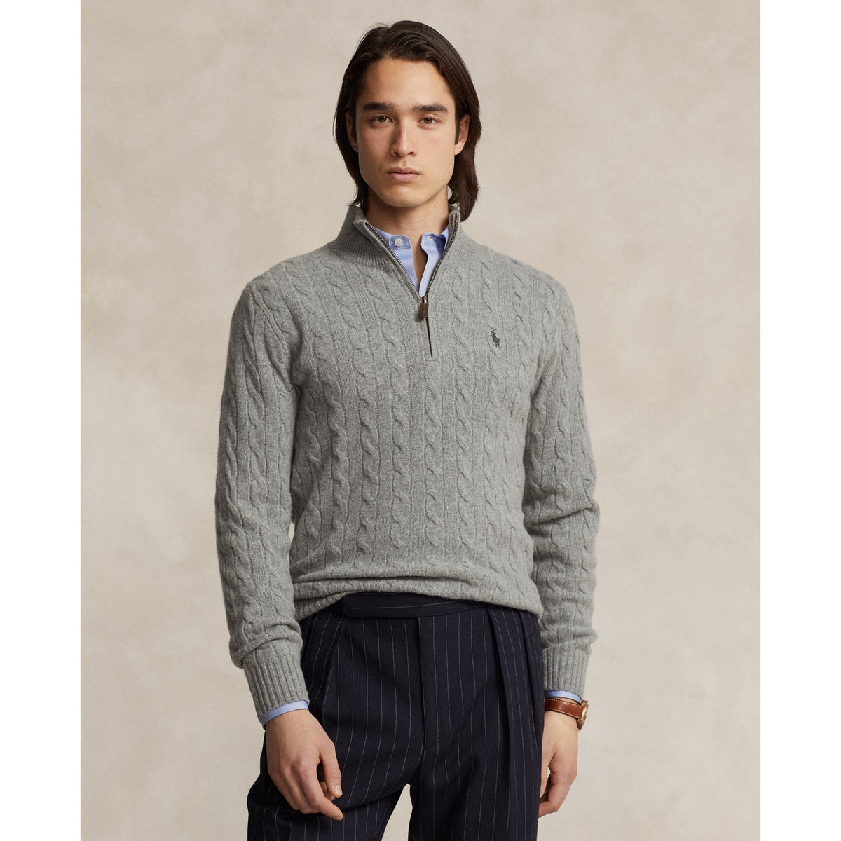 Polo Ralph Lauren წნული სვიტერი ელვით, მატყლი და ქაშმირი