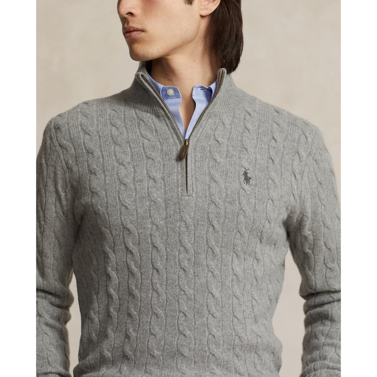 Polo Ralph Lauren წნული სვიტერი ელვით, მატყლი და ქაშმირი