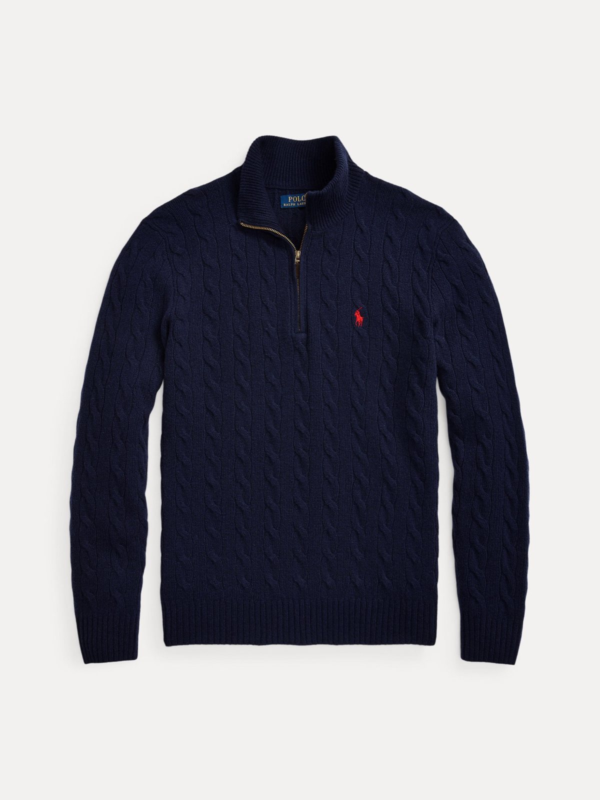 Polo Ralph Lauren წნული სვიტერი ელვით, მატყლი და ქაშმირი