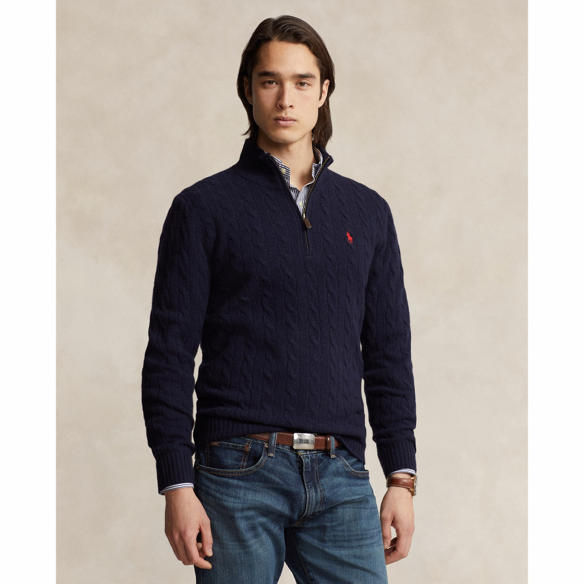 Polo Ralph Lauren წნული სვიტერი ელვით, მატყლი და ქაშმირი