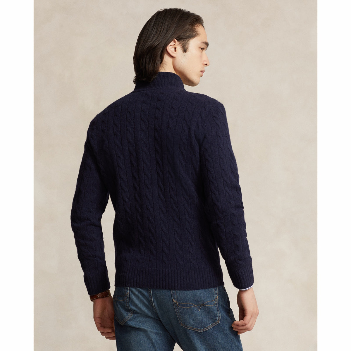 Polo Ralph Lauren წნული სვიტერი ელვით, მატყლი და ქაშმირი