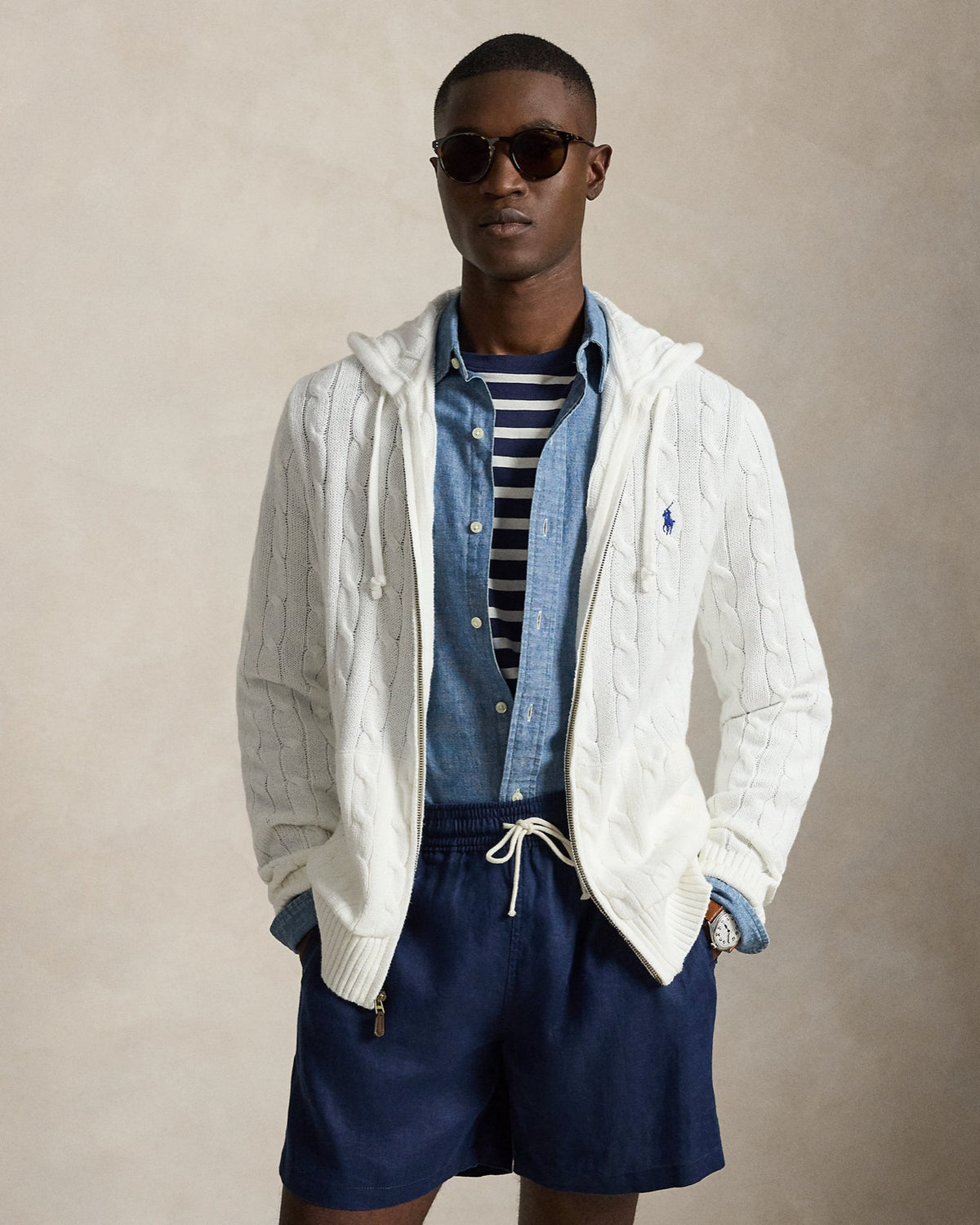 Polo Ralph Lauren წნული ჰუდი ელვით