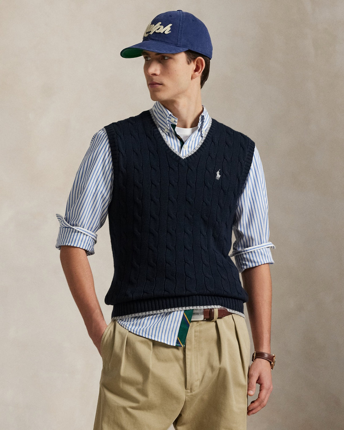 Polo Ralph Lauren წნული ბამბის ჟილეტი