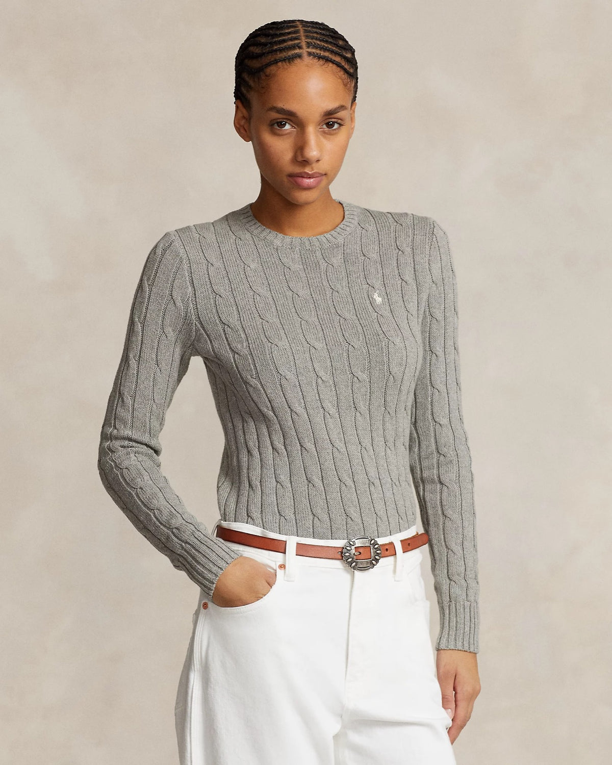 Polo Ralph Lauren ბამბის წნული სვიტერი მრგვალი საყელოთი