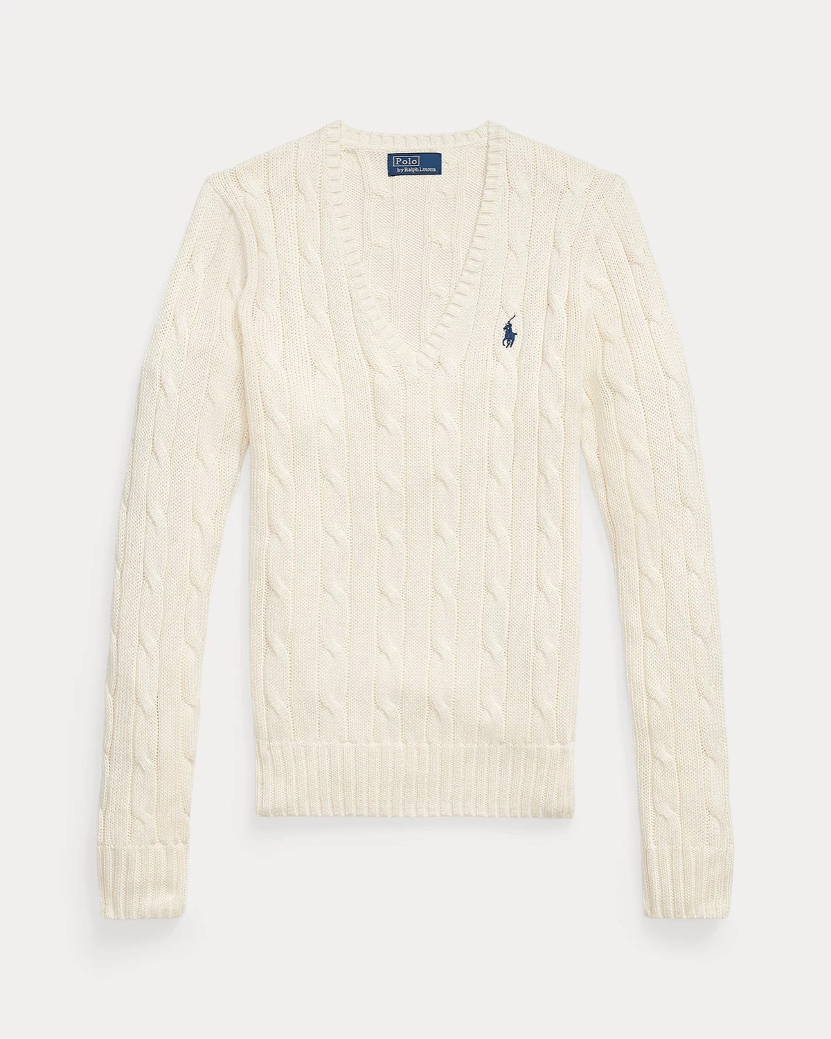 Polo Ralph Lauren ბამბის წნული სვიტერი სამკუთხა საყელოთი