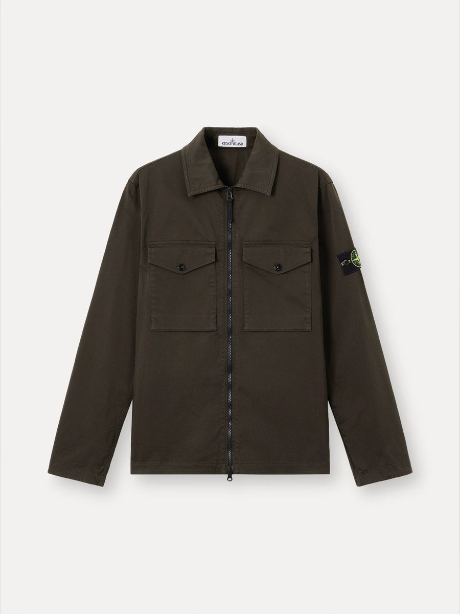 1200010 Stretch Organic Cotton Satin Zip-Up Overshirt