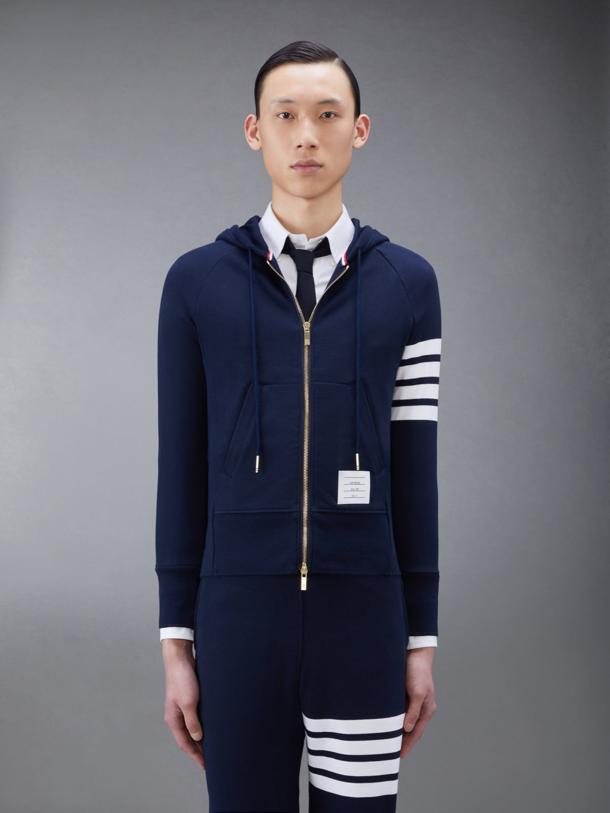 Thom Browne ბამბის ჰუდი ელვით 4-Bar